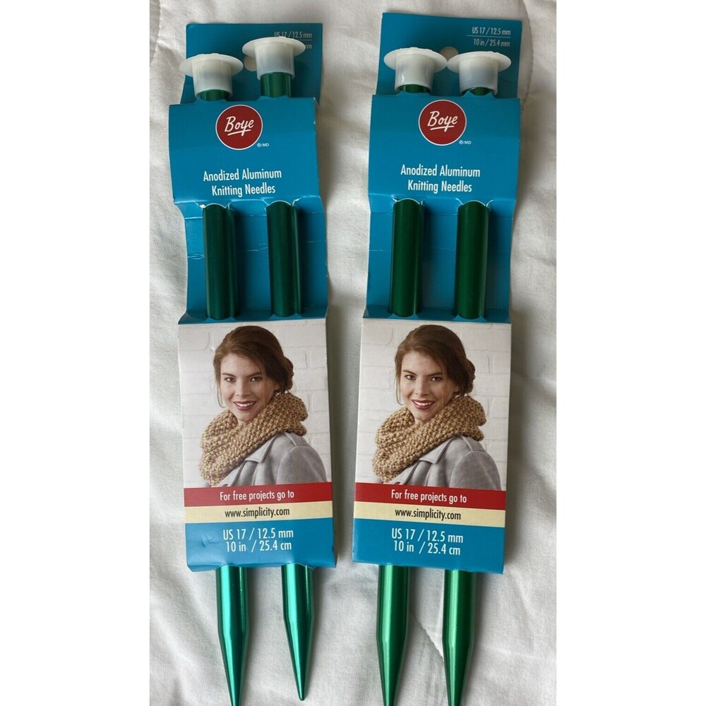 Boye US 17 (12.5 mm) 10" Aluminum Knitting Needles Green Anodized 2 Packs